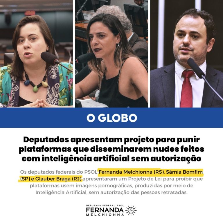 Deputados apresentam projeto para punir plataformas que disseminarem nudes feitos com inteligência artificial sem autorização
